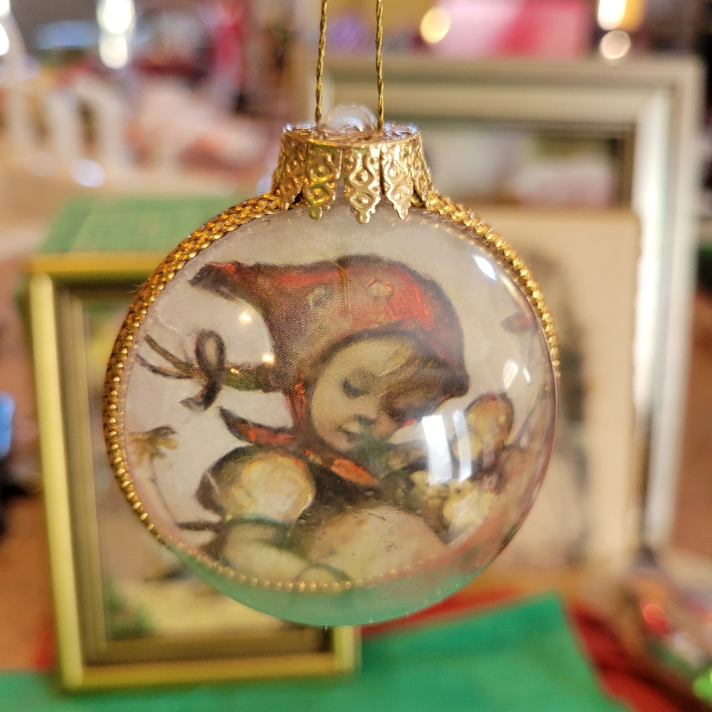 Vintage West Germany Hummel Bulb Ornament ~ Girl w Scarf & Birds ~ Sweet!
